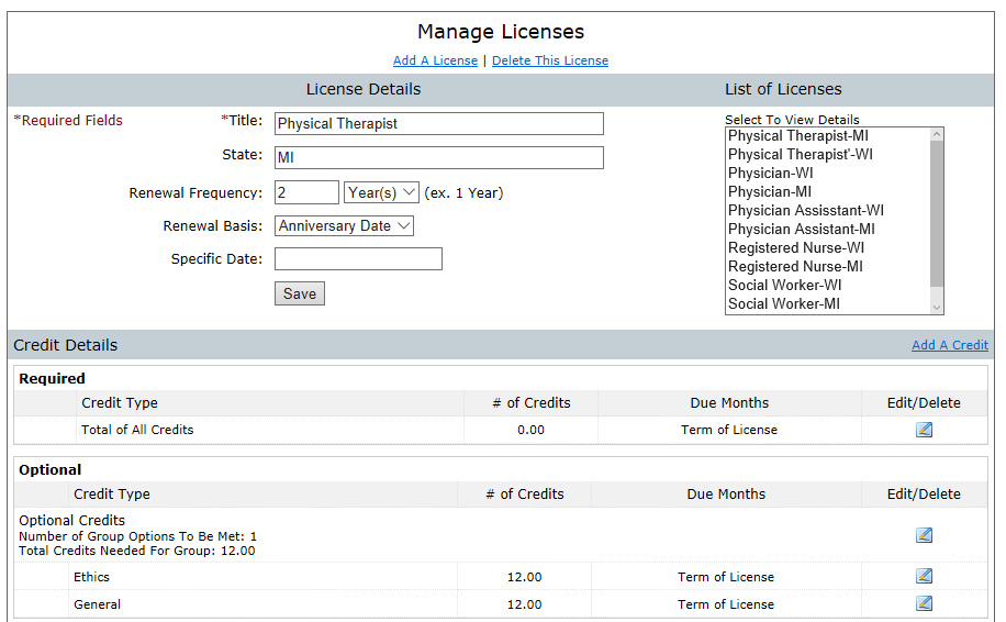 License and License Requirement Setup
